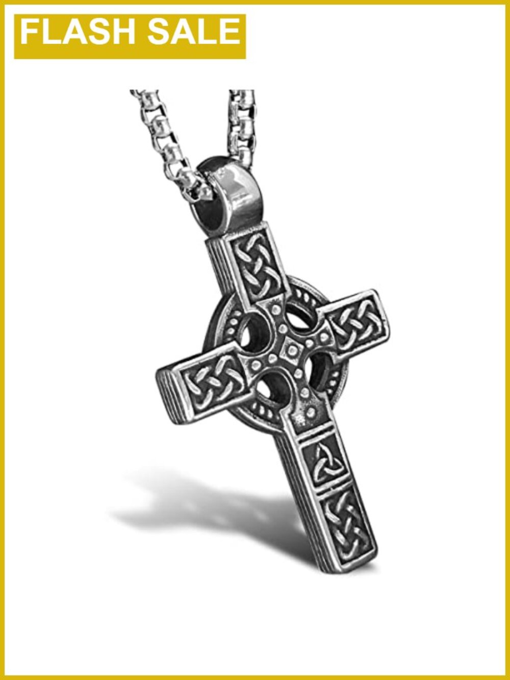 Celtic Knot Triquetra Cross Pendant Necklace Stainless Steel Men Women
